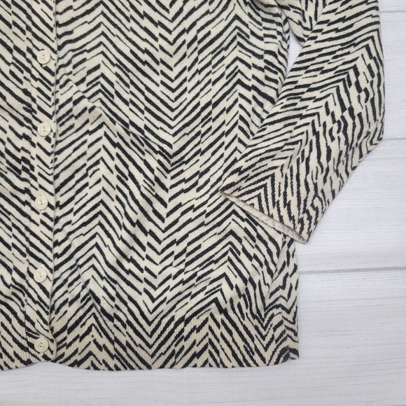 LOFT Ivory And Black Geometric Stripe Button Front Cardigan Size Small - Picture 2 of 8